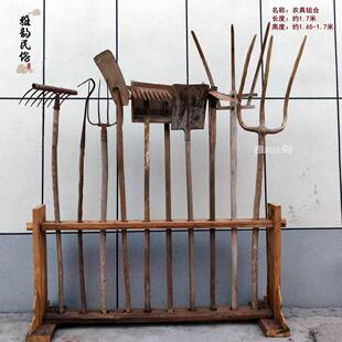 怀旧老农具镰刀扁担木杈连枷木耙铁楸锄头铁齿木耙农耕展示老物件-阿里巴巴
