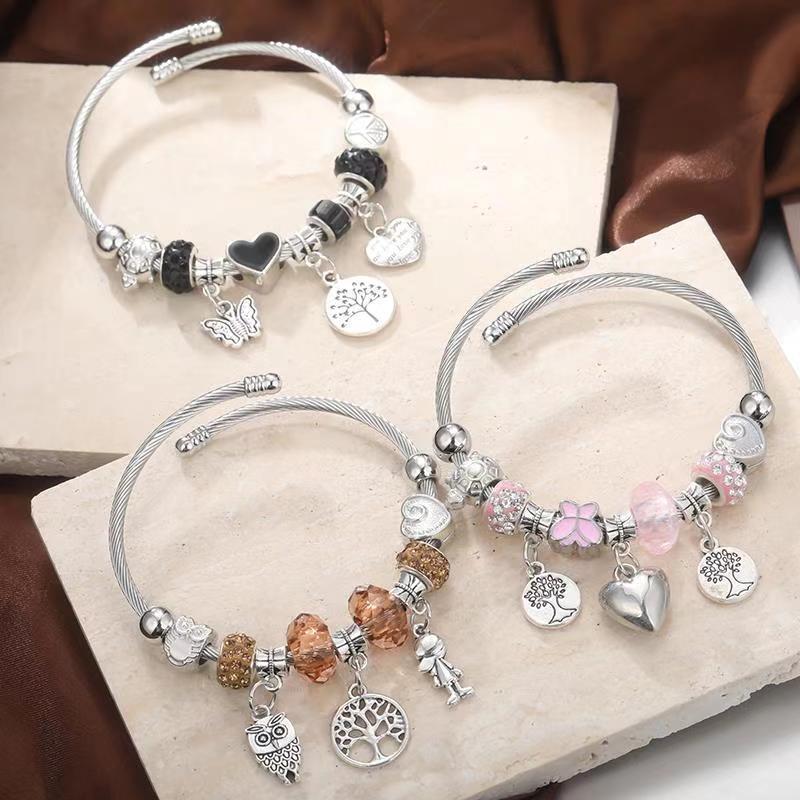 Pan Home Bracelet European and American Cross-Border DIY Beaded Bracelet Multi-Element Stainless Steel Copper Alloy Rhinestone Fashion Jewelry