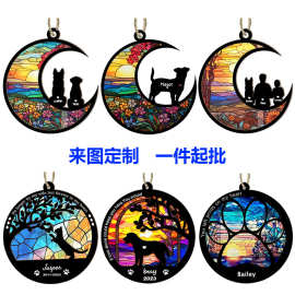 跨境彩色亚克力风景diy月球上狗狗猫咪窗户悬挂纪念礼物节日装饰