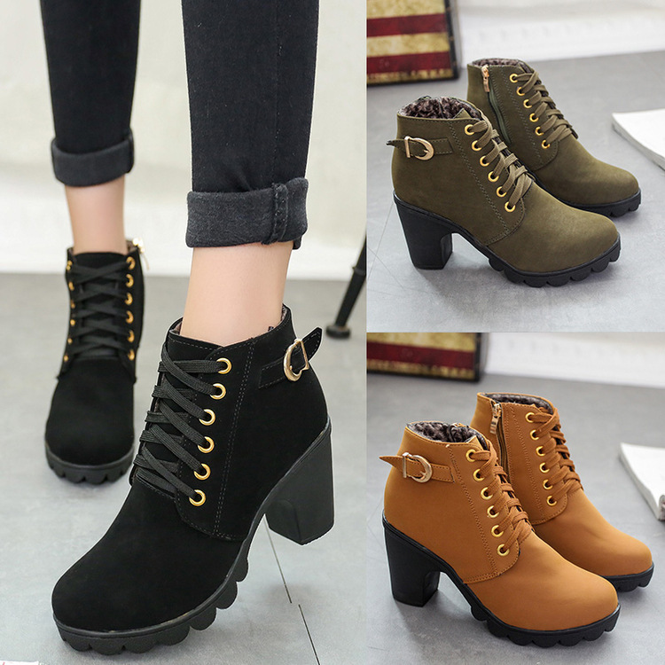 Autumn high-heeled single boots belt buc...