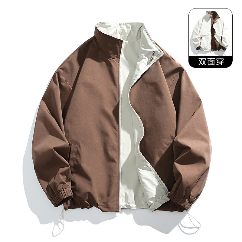 Autumn new outdoor jacket men's double-sided stand collar jacket coat support two-open casual jacket men's clothing