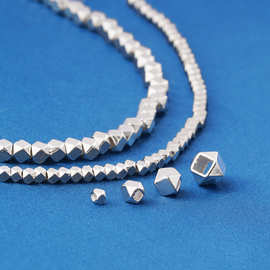 s925银几何多边形碎银子隔珠DIY手工水晶手链项链银饰品素银配件