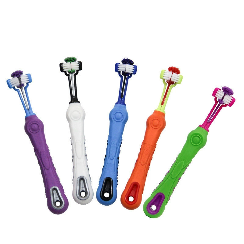 Productos para mascotas de explosión transfronteriza cepillo de dientes de tres extremos cepillo de dientes tridimensional cepillo de dientes multiángulo cepillo de dientes oral para perros y gatos image 3