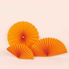 珍珠折纸扇橙色纸扇花 手工制作花艺纸扇 婚庆婚房派对道具装饰