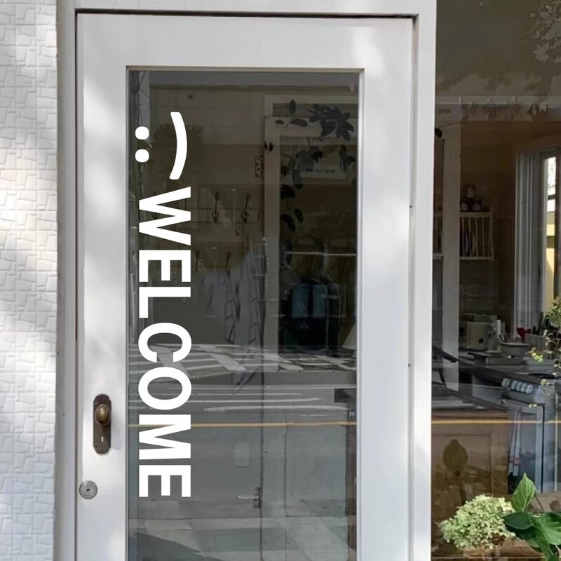 Creative Shop Glass Door Sticker Clothing Milk Tea Shop Door Decoration Personalized English Welcome Wall Sticker