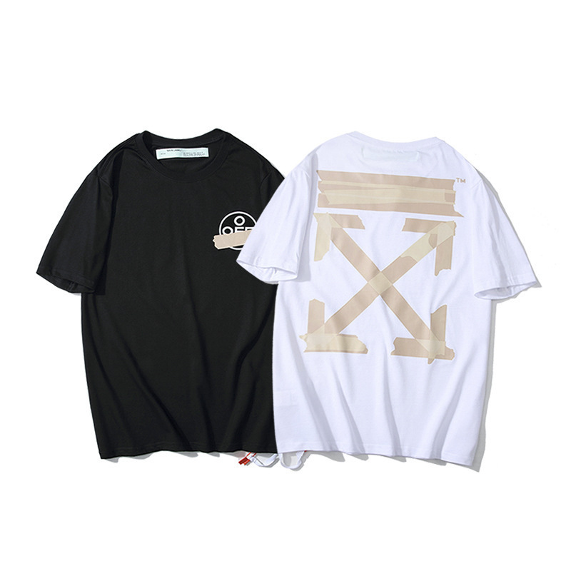 Off Ow White Yellow Tape Arrow Warning Line Short-Sleeved T-Shirt European and American Trbottomy Brand Male and Female Couple Bottoming Shirt