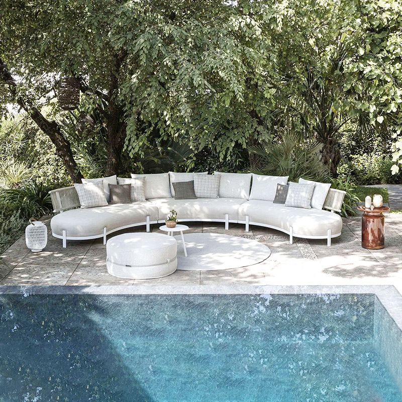 Jardín al aire libre sofá de caña patio hotel balcón impermeable ocio arco de aluminio silla de caña muebles combinados