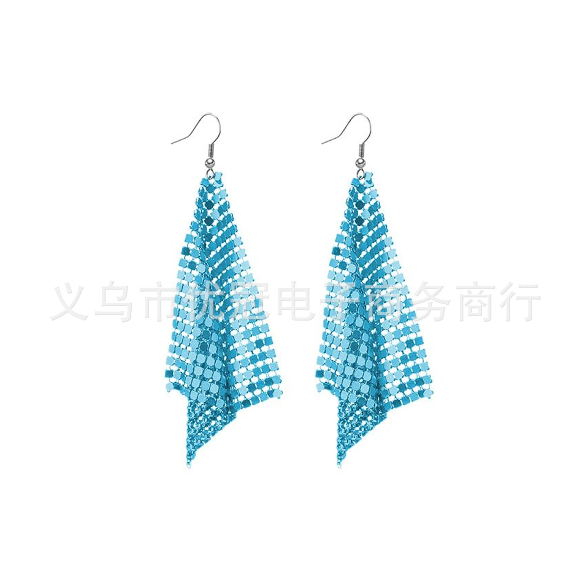 方形亮片耳环天蓝