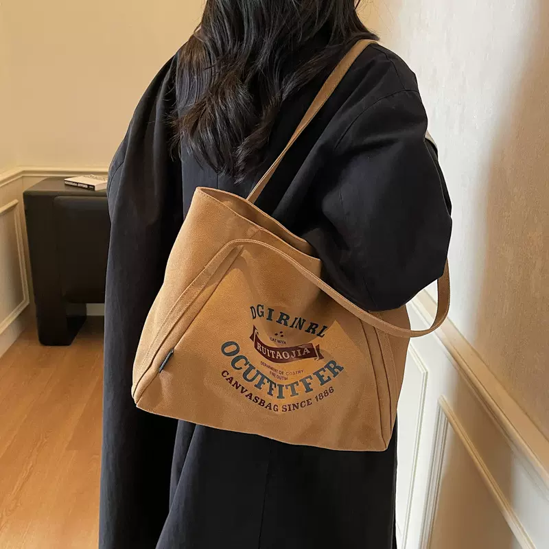 批发韩版字母印花手提托特包女包2025秋新款大容量单肩包潮腋下包