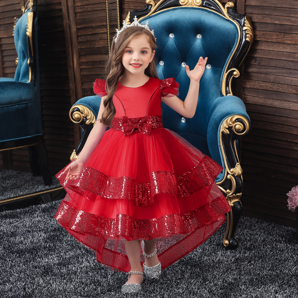 Navidad nuevo niñas princesa vestido de malla pettiskirt pequeño anfitrión flor niña lentejuelas piano rendimiento vestido