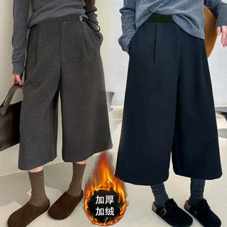 秋冬2025新款高腰无托腹显瘦加厚宽松复古直筒毛呢七分孕妇阔腿裤