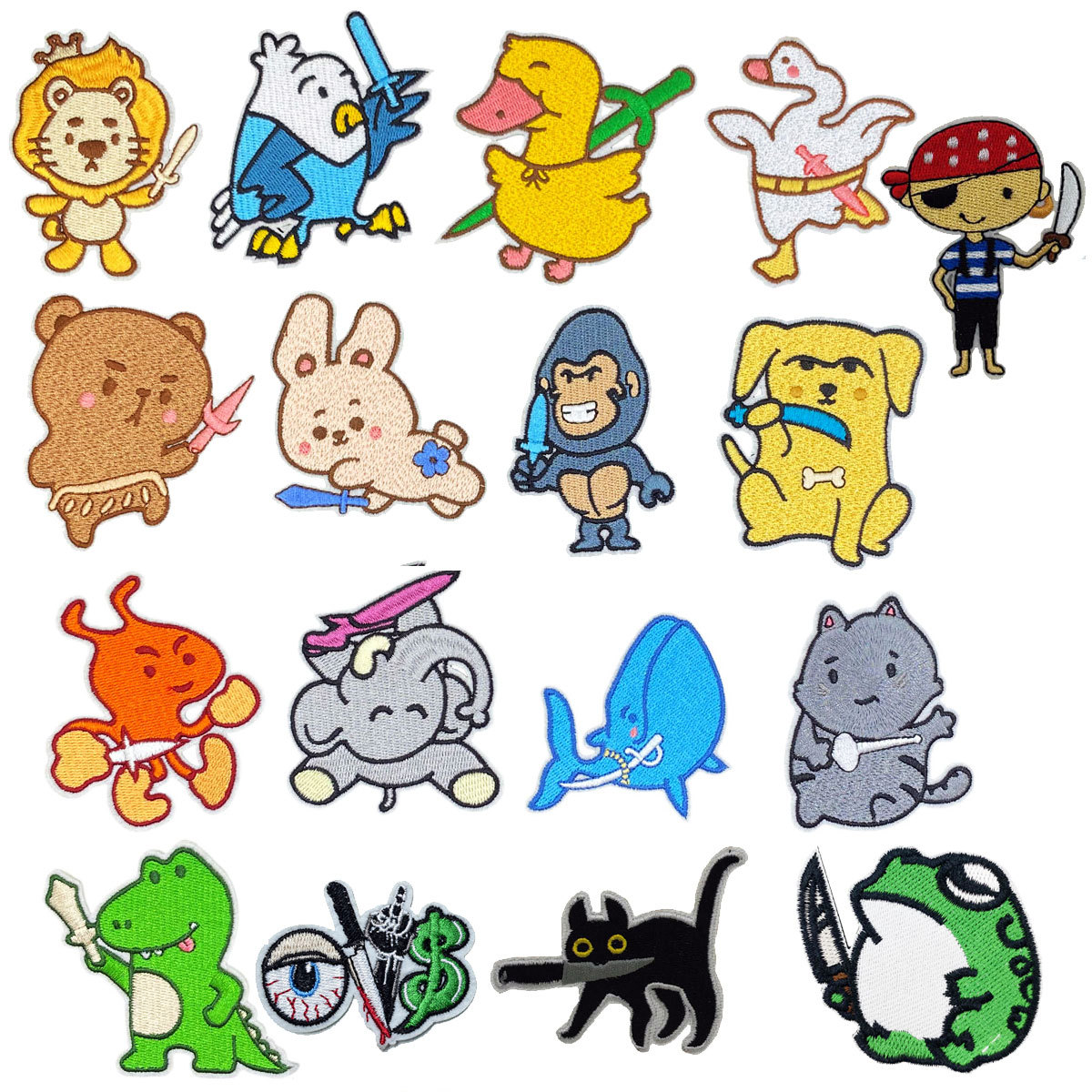 Bordado Velcro dibujos animados animal frito bolsa de medicina con cuchillo humor moral táctico parche de tela insignia bolsa tapa Decoración