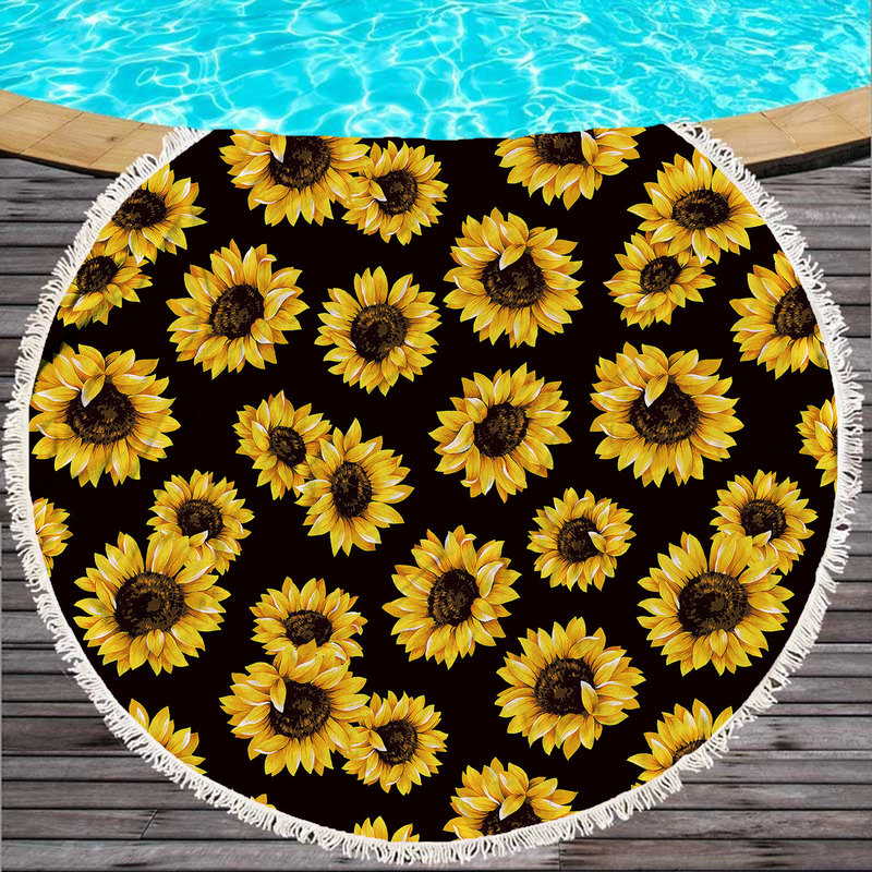 Plant Amazon hot cross-border special ultra-fine fiber round beach towel with tassel seaside digital printing yoga