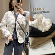 【实穿主义】简约菱格轻薄秋冬外套仿钻90白鸭绒V领羽绒衣G081906