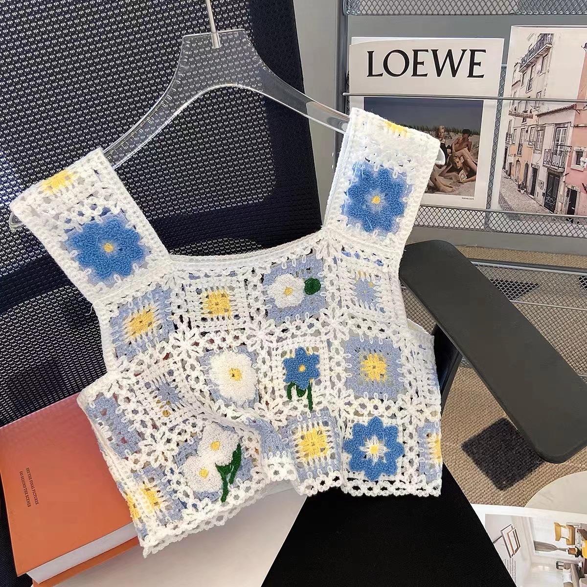 Retro knitted short lace vest sleevless