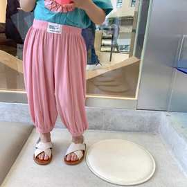 儿童凉爽防蚊裤夏季新款儿童灯笼裤宽松男女宝宝冰丝束腿防蚊裤