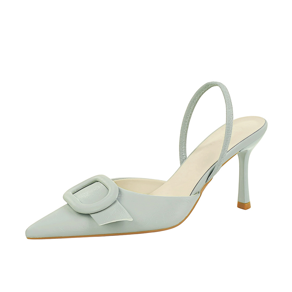 9727-K333 European and American style sexy belt buckle pointed, shallow mouth, slim heel, fashionable back empty, back strap, high heels for women