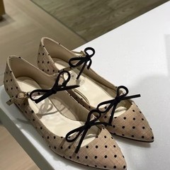 波点蝴蝶结尖头玛丽珍鞋女秋季法式复古浅口低跟粗跟单鞋平底鞋子