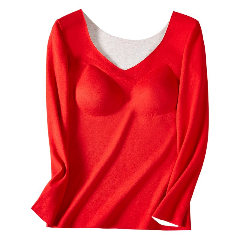 Осенне-зима Новое термобелье из шерстяного шелка с длинным рукавом, односторонняя подкладка на грудь Двусторонняя Шлифовка с подогревом нижняя рубашка с подогревом для женщин