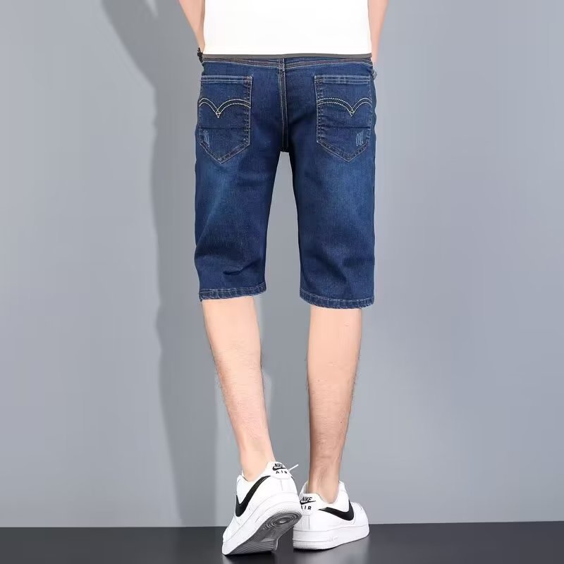 Quần short denim cho nam mùa hè mỏng dáng suông thẳng 2023 mới hợp thời trang thương hiệu thời trang đơn giản, quần dài vừa phải