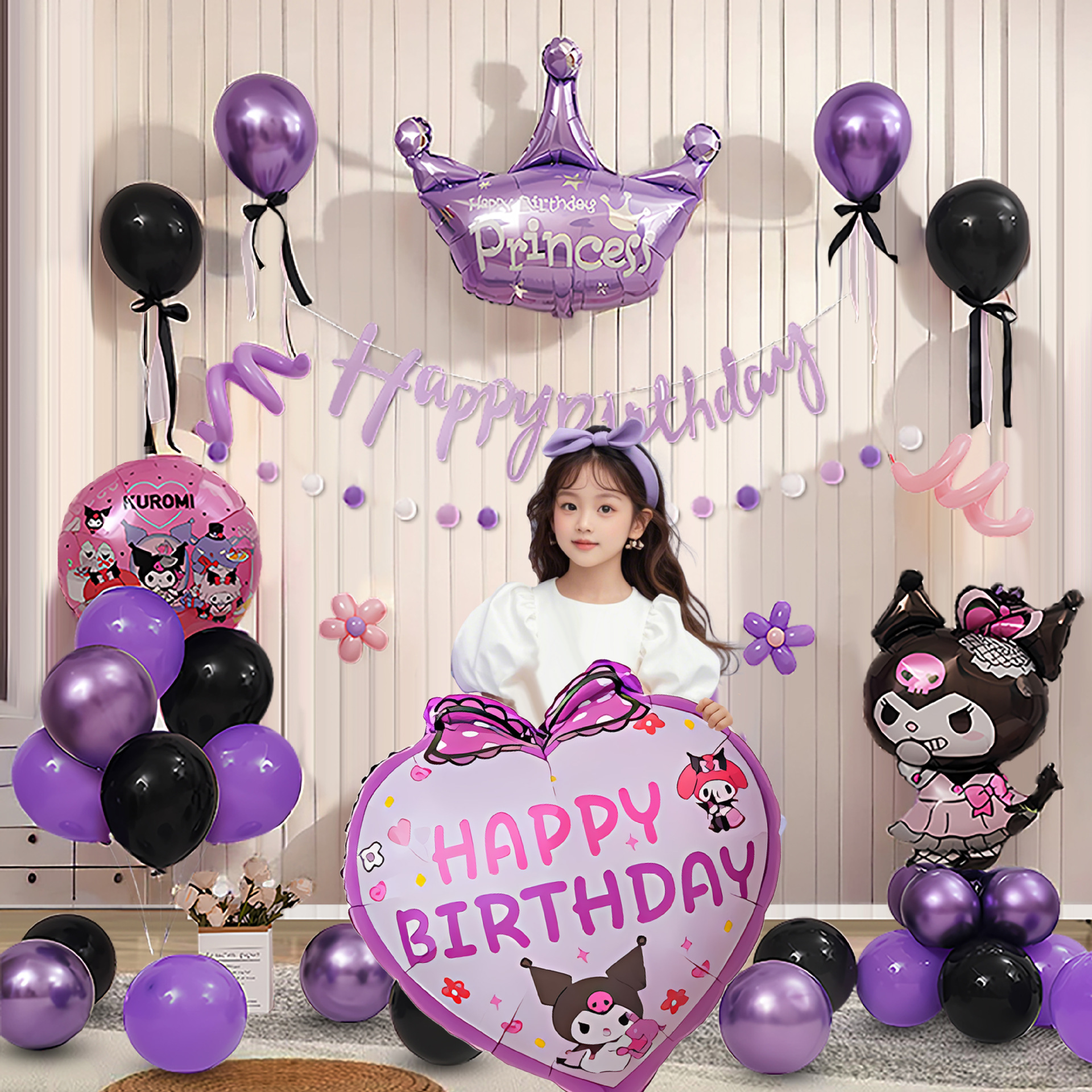 Cuolomi tema decoración de escena de cumpleaños de 3 años de edad niñas tesoros niñas celebridades en línea fiesta globo pared de fondo 5