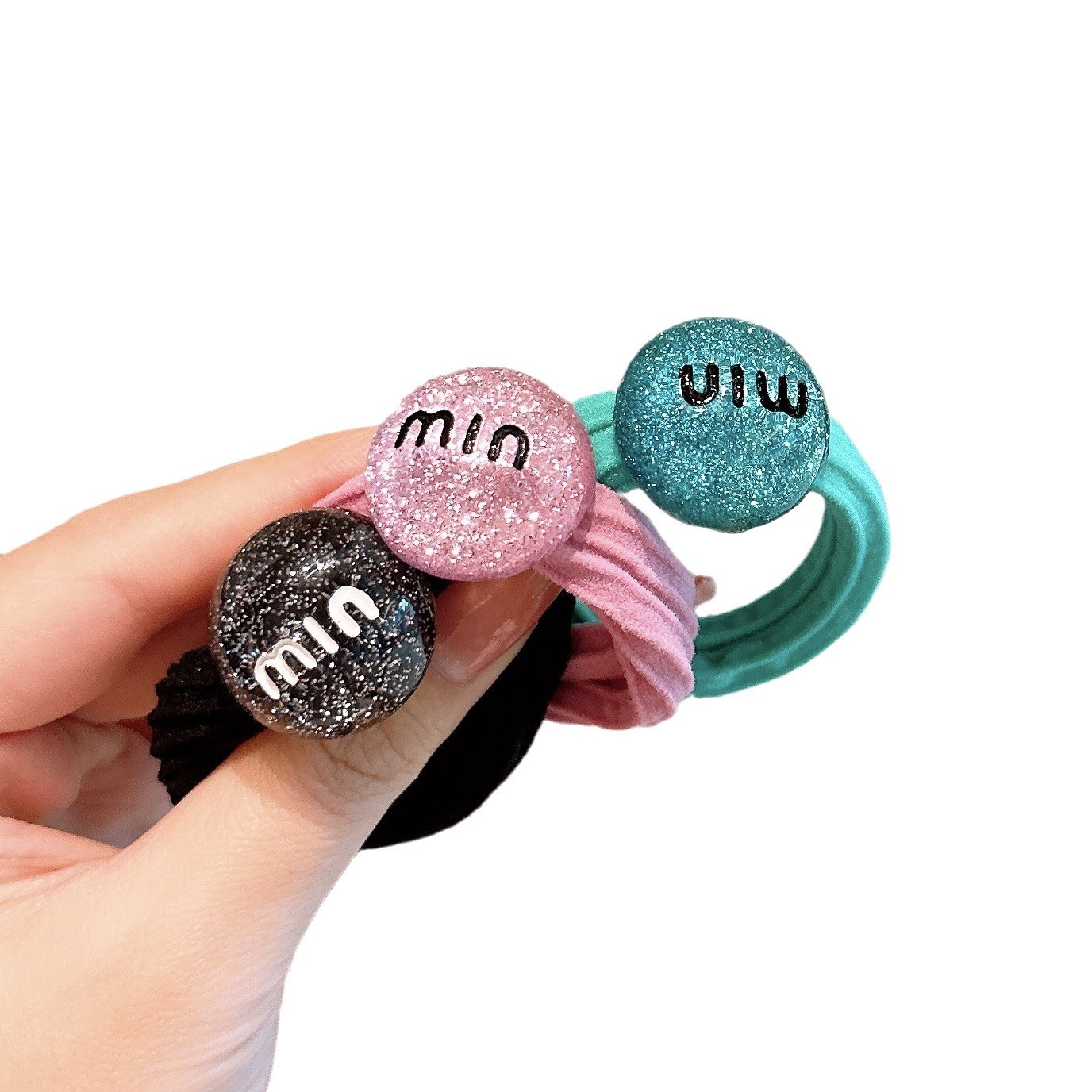 Círculo de cabello de letras para niños, cabello elástico de cabello alto, cuerda de bola brillante, cuerda de cabeza de bola, bebé no lastimará anillo de toalla de cabello