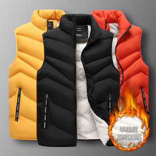 Cross-Border Large Size Winter Velvet Thickened Vest Men's Autumn and Winter Warm Outdoor Cashmere Vest Stand Collar Sleeveless Vest