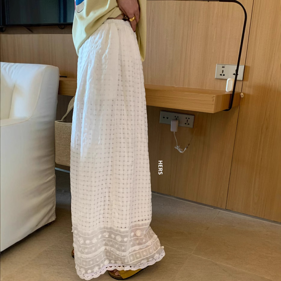 Hers una cucharada de pantalones casuales con costuras de encaje dulces, simples y casuales, pantalones anchos sueltos de primavera y verano para mujer 20589 image 4