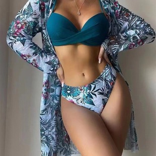 Customized Swimwear European and American Three-Piece Set with Outer Cover Women's Cross-Border Bikini Two-Piece Women's Bikini Fashionable and Sexy