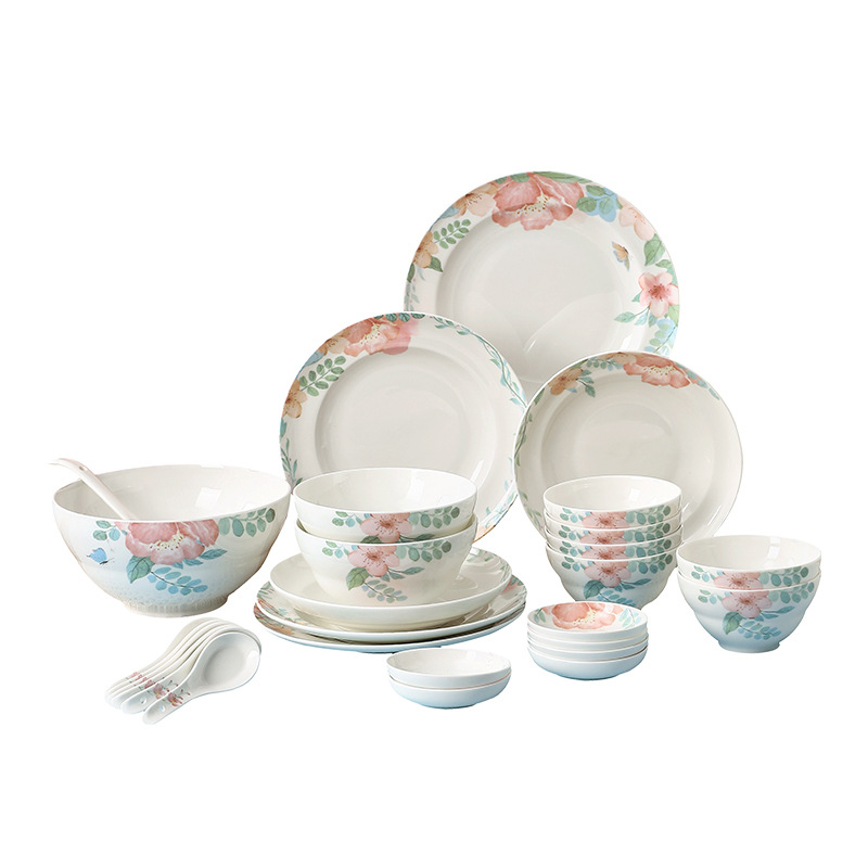 Porcelana de cabello suelto pequeña fresca simple viento cubiertos de cerámica Begonia todavía hogar tazón de cerámica platos de platos regalo de vivienda