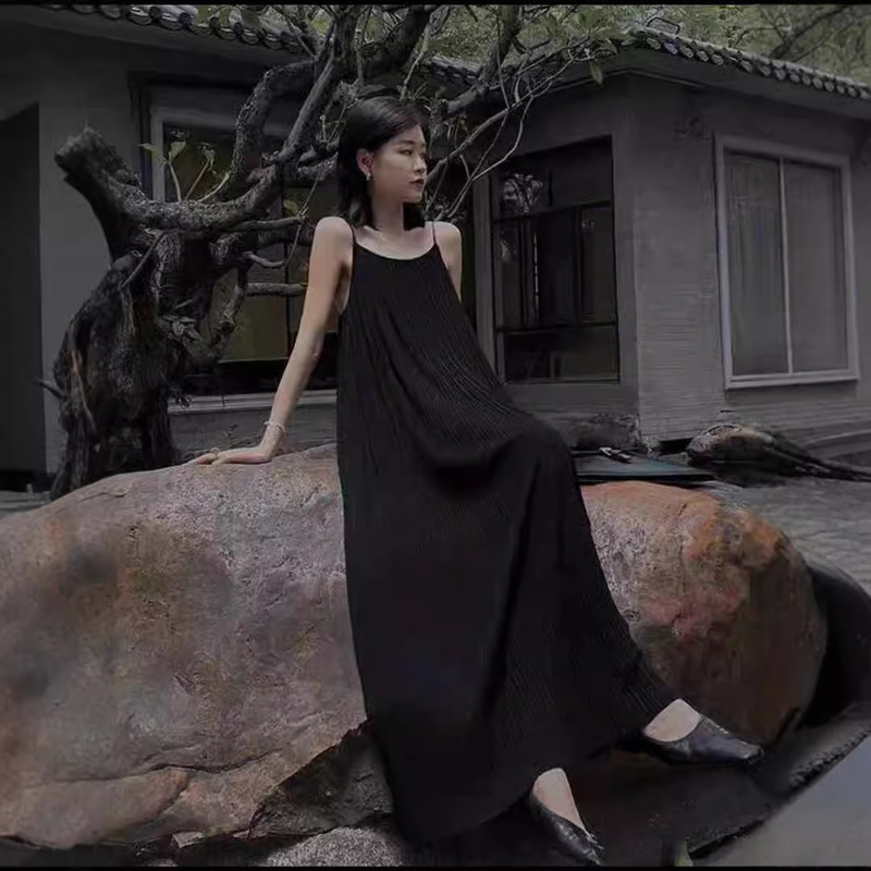 Loose Mid-Length Vest Dress Suit for Women Summer New Holiday Style Sun Protection Shirt with Suspender Long Skirt