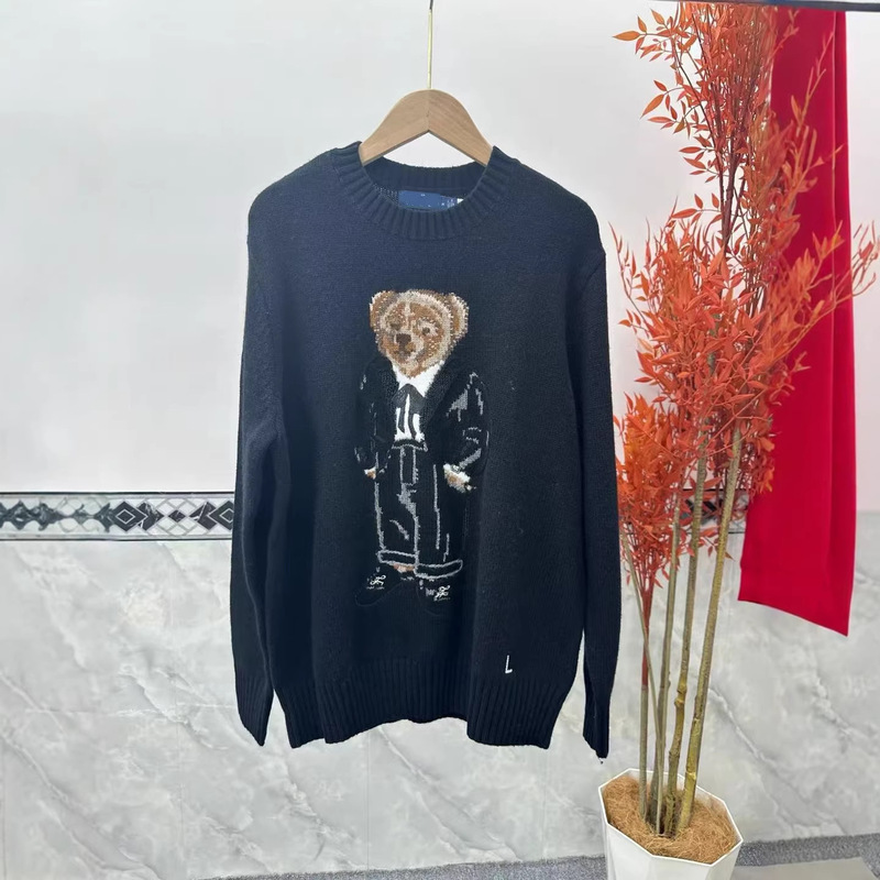 2025 Spring Polo Bear Cashmere Turtleneck Knitted Long-Sleeved Loose-Fitting British Style Age-Reducing Embroidered Bear Cartoon Sweater