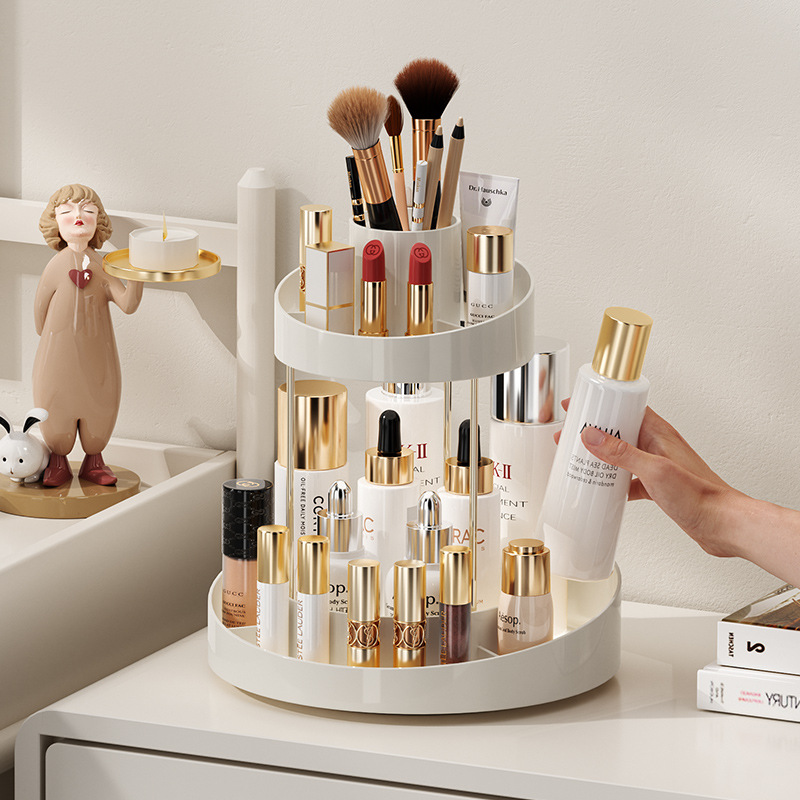 Light Luxury Rotating Asymmetric Makeup Brush and Lipstick Storage Stand Desk Multi-Functional Two-Layer Shelf 3474