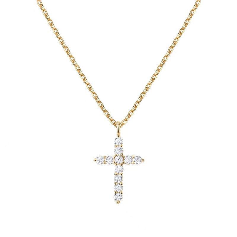 Bathing does not fade ~ S925 sterling silver full diamond cross necklace necklace American hip hop Joker niche design sense
