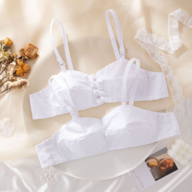 Old-fashioned white cotton front buckle bra for middle-aged and elderly front buckle without steel ring plus size bra thin for mother