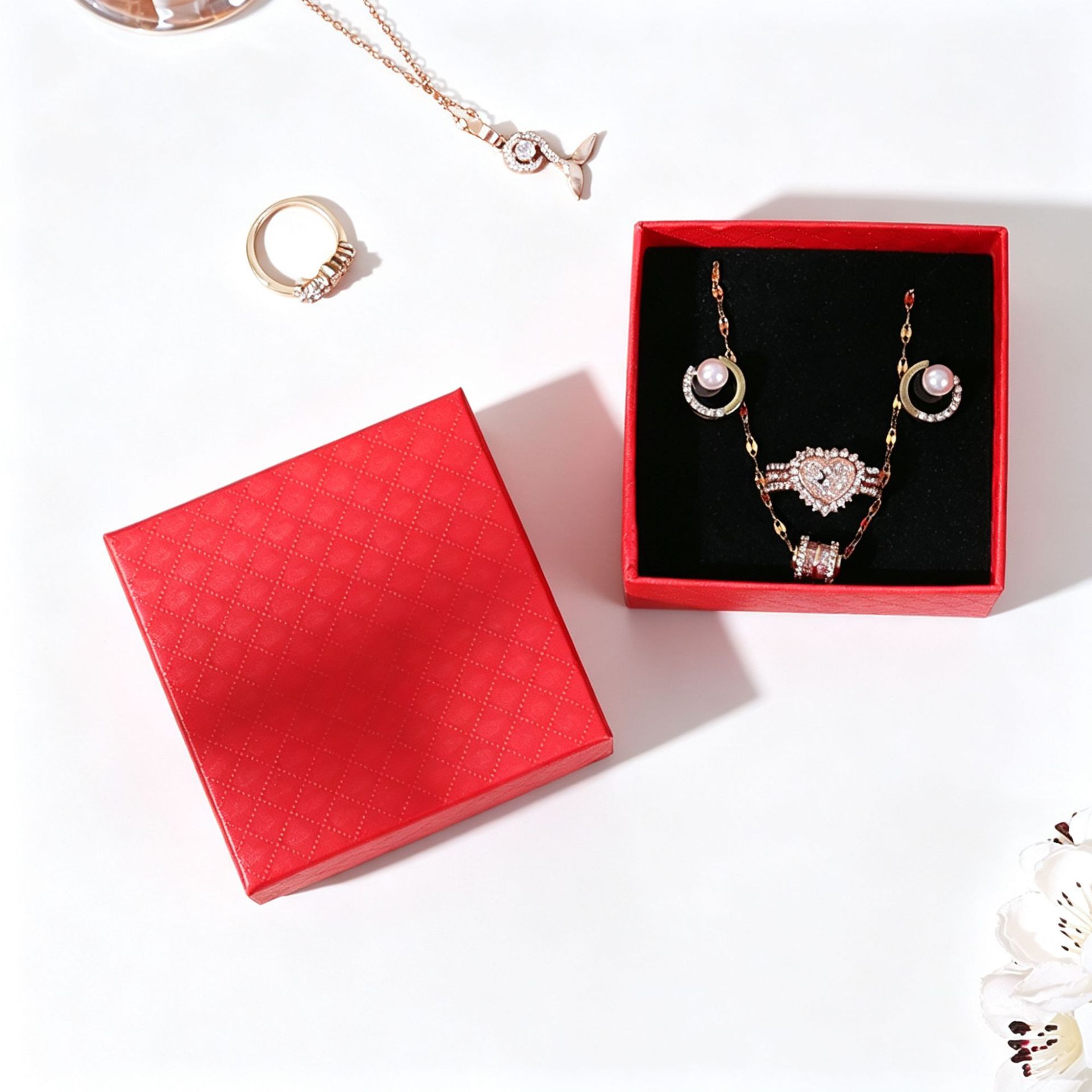 Caja de Regalo de Cartón para Joyas con Tapa y Base de Papel