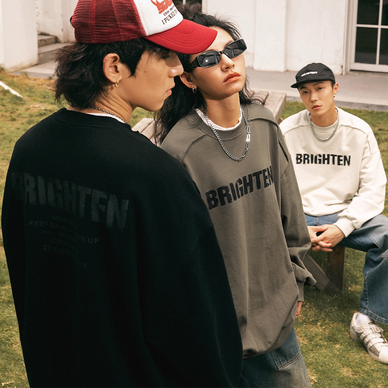 Sudadera estilo americano con estampado de letras rotas para hombre, estilo primavera, corte holgado, diseño vintage con bordes deshilachados, chaqueta de marca moderna para parejas.