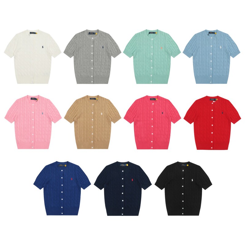 Ss Can Scan Rl Raff Pony Logo Embroidered Polo Short-Sleeved Knitwear Small Twist Cardigan Simple T-Shirt Top for Women