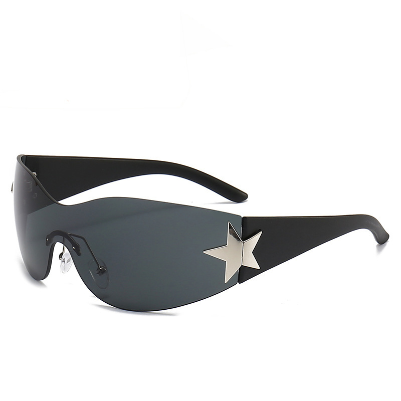 Estrella de cinco puntas sin marco europeo y americano transfronterizo integrado gafas de sol estilo piloto de moda 2023 gafas de sol cóncavas