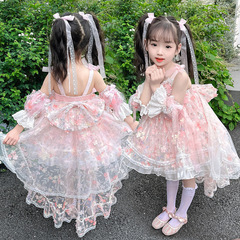 女小童夏季亮片小花朵洛麗塔公主裙2024新款女寶寶重工吊帶禮服裙
