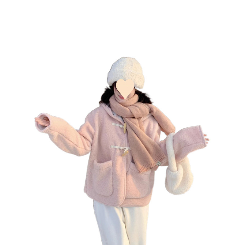 (2개) 양모 기모 따뜻한 호른 버클 긴소매면 패딩 코트 여성의 가을 새 가을과 겨울 두꺼운 코트 탑