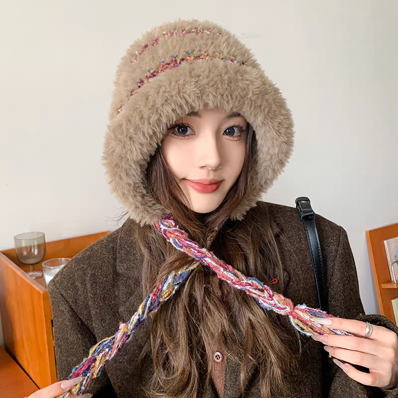 秋冬季毛绒会叫小羊角保暖包头加绒护耳毛线帽女百搭防寒针织帽子|undefined