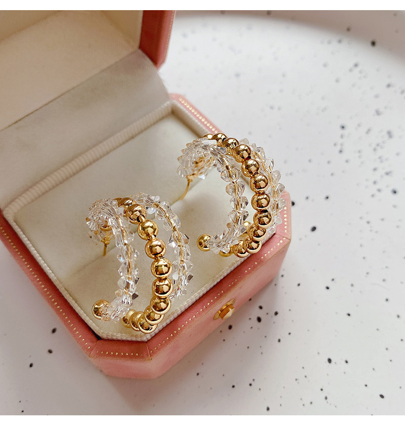Beaded, Plating Design 1 Pair Sweet Simple Style C Shape Beaded Plating Artificial Crystal Copper Ear Studs