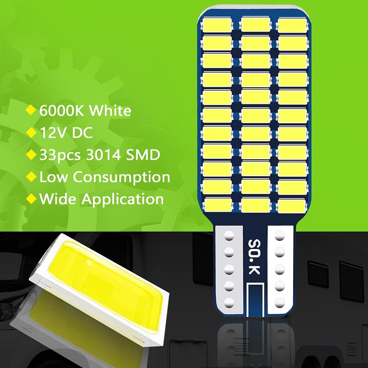 Automóvil LED techo luz T10 3014 33SMD W5W luz de matrícula brillante luz de lectura de la cabina trasera 12V