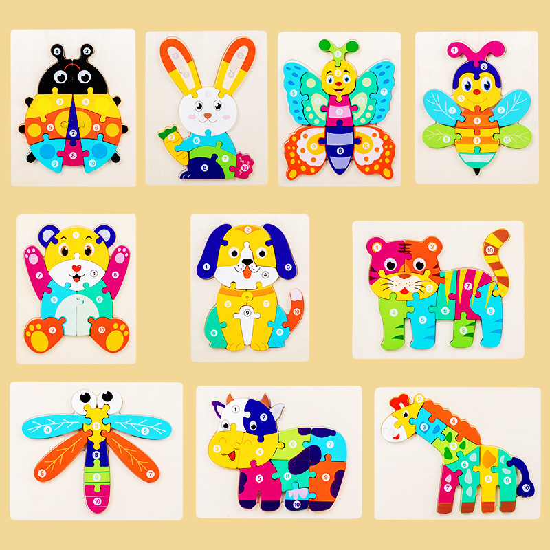 Cruz-frontera niños de madera hebilla animal rompecabezas digital tridimensional 26-Carta rompecabezas educación temprana juguetes educativos al por mayor