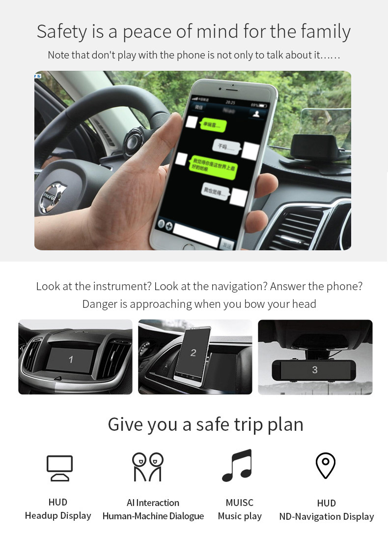 Multifunctional Smart Hud Head-Up Display Carplay Car Navigation Screen Projection Music Player Cigarette Lighter Universal