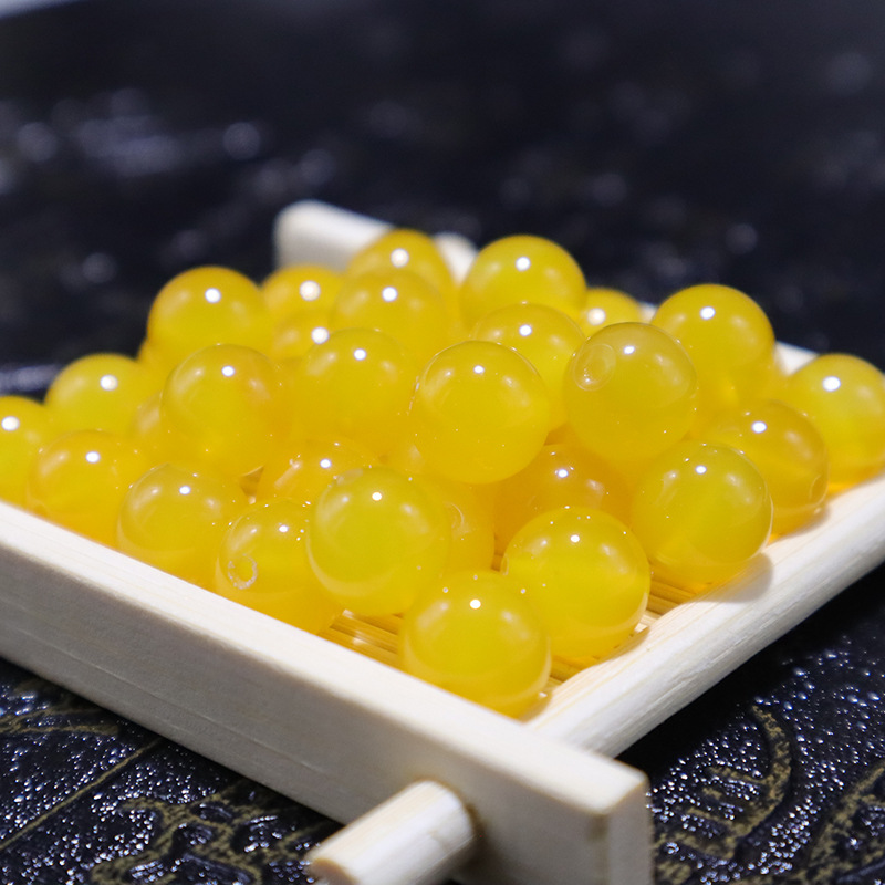7A天然黄玛瑙散珠鸡油黄圆珠DIY手工饰品项链手链配件材料串珠半