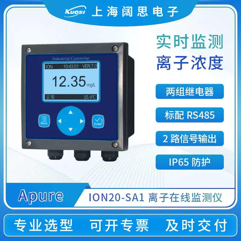 Apure离子在线监测仪ION20离子浓度变送器离子浓度计F离子校正液