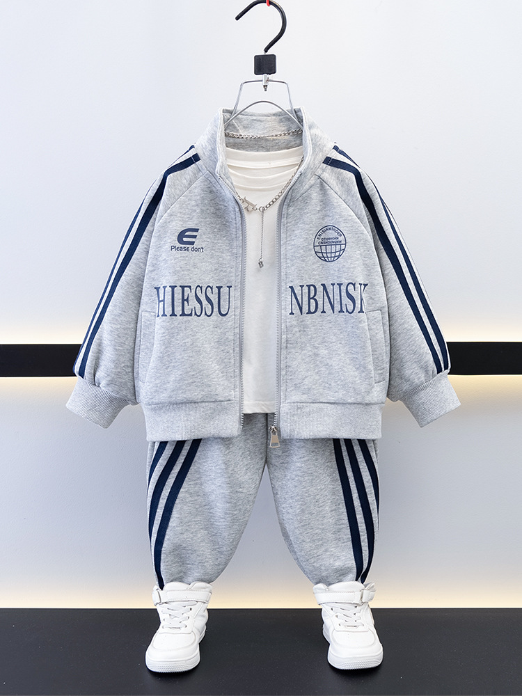 7692 traje fresco y guapo para niños primavera y otoño nuevo suéter de primavera para niños chaqueta de dos piezas deportivas para niños de moda callejera