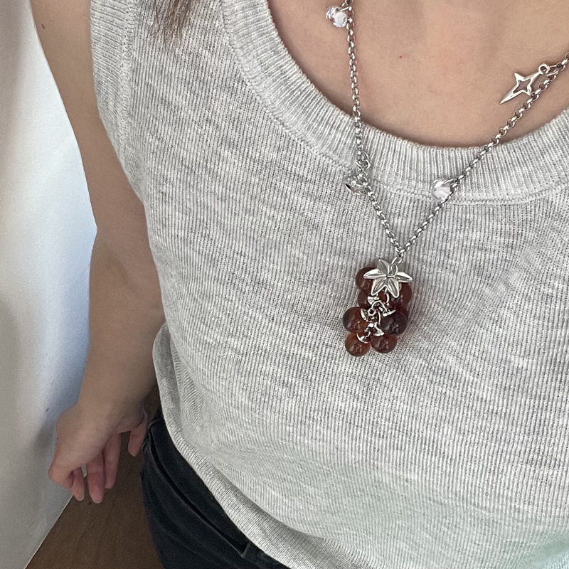 日韩土酷少女蹦迪透明果冻系列彩色项链可爱趣味串珠葡萄串毛衣链|undefined